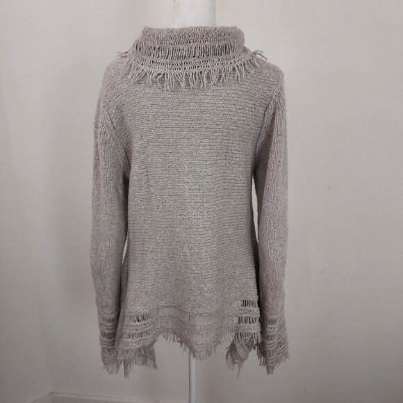 Christopher Fischer Wool Blend Cowl Neck Long Sleeve Fringe Sweater Size Small - Picture 2 of 9